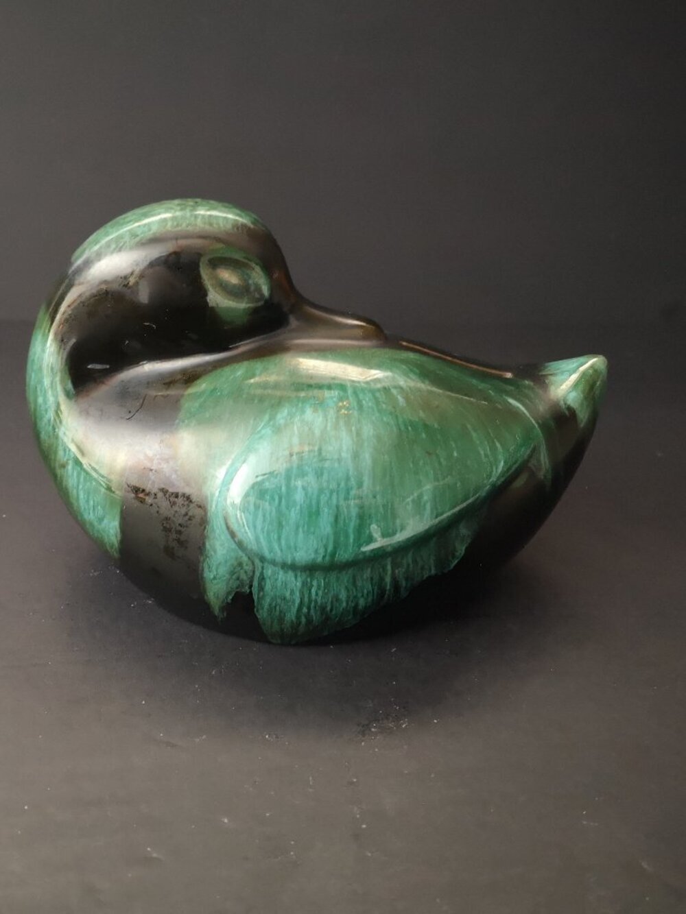 Vintage Blue Mountain Pottery Green & Black Drip Glaze Duck Bank Canada